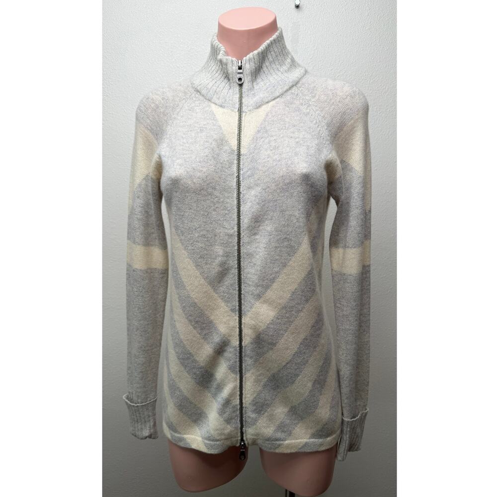 Minnie Rose Gray Ivory Cashmere Zip Cardigan Women S